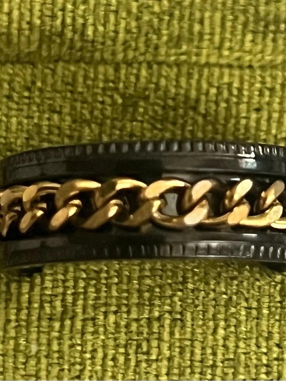 Unisex Titanium Steel Black/Gold Rotating Fidget Band Polished 8mm Size 9 NWT